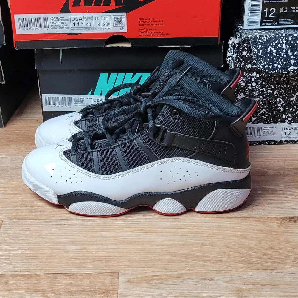 Jordan 6 Rings Black White Varsity Red Big Kids Size 2.5Y Youth EU 36 323419-067